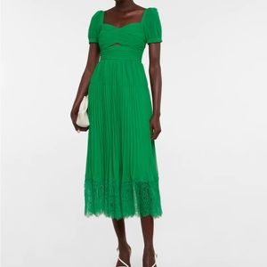 Self Portrait cutout chiffon midi dress. Bright Green. Size 10